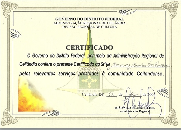 Certificado Oficial da Administração de Ceilândia 2006