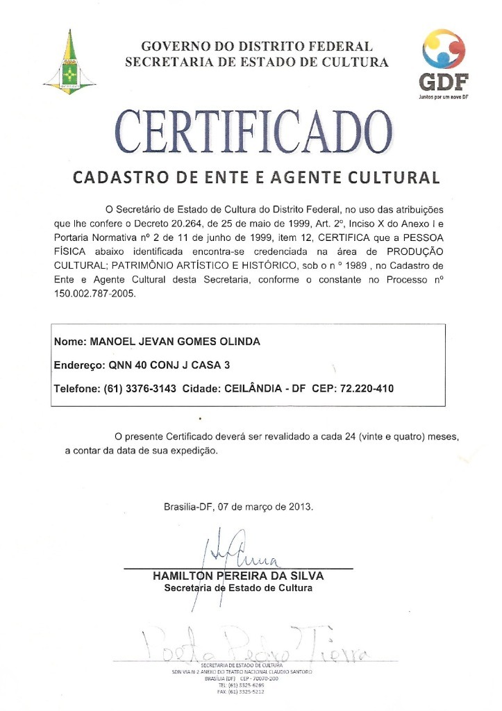 Certificado CEAC GDF Cultura 2013