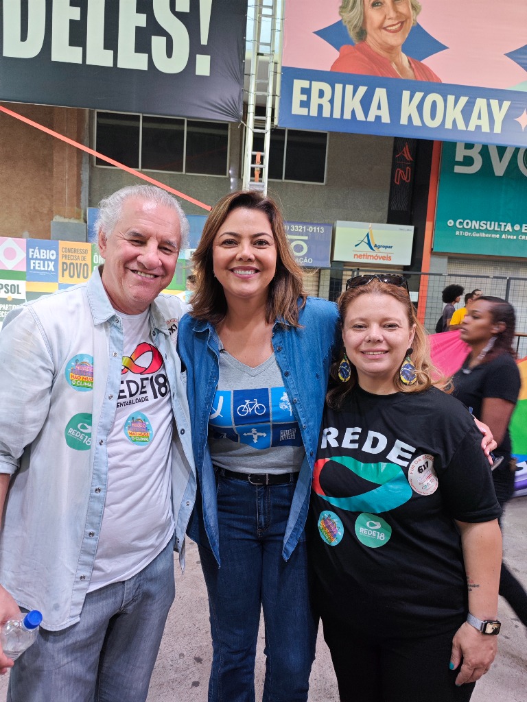 Guilherme Jaganu (Deputado Federal REDE 18), Senadora Leila do Vôlei e Dra. Germana Lopes na Convenção CLDF