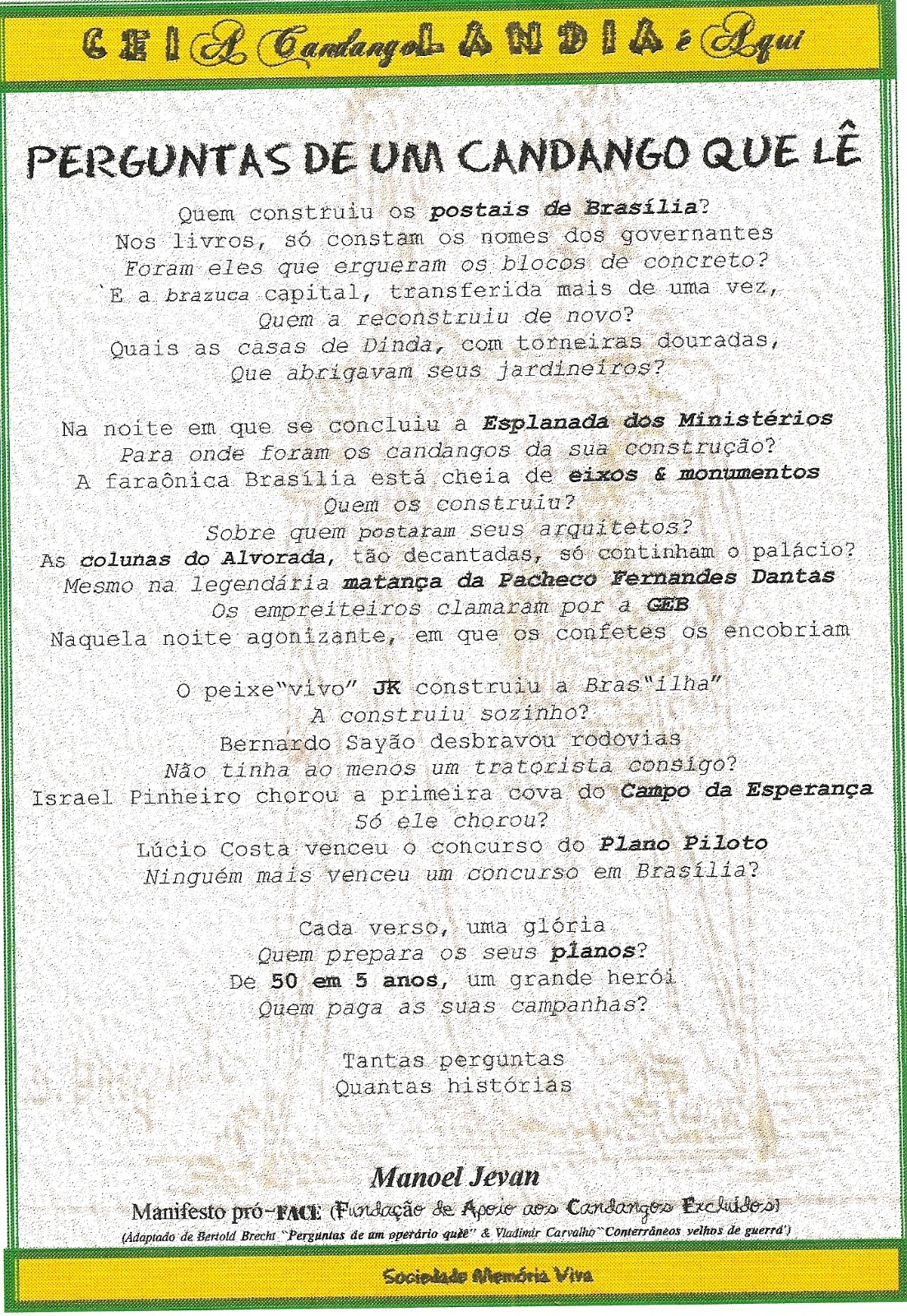 Manifesto Perguntas de um Candango que Lê