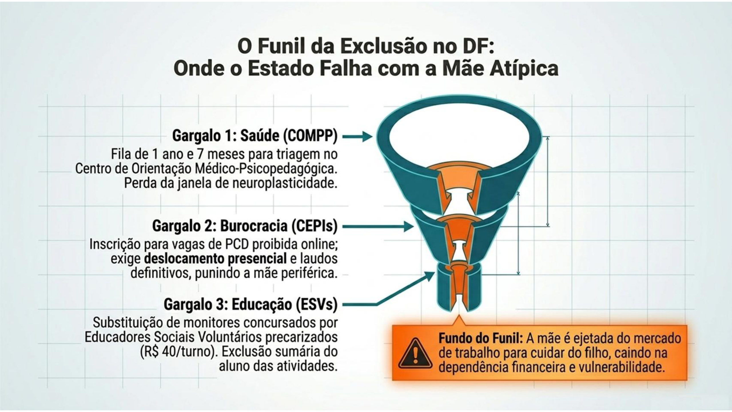 Página 3: O Funil da Exclusão no DF: Onde o Estado Falha com a Mãe Atípica
